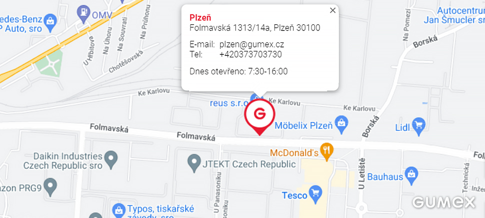 Mapa GUMEX Plzeň