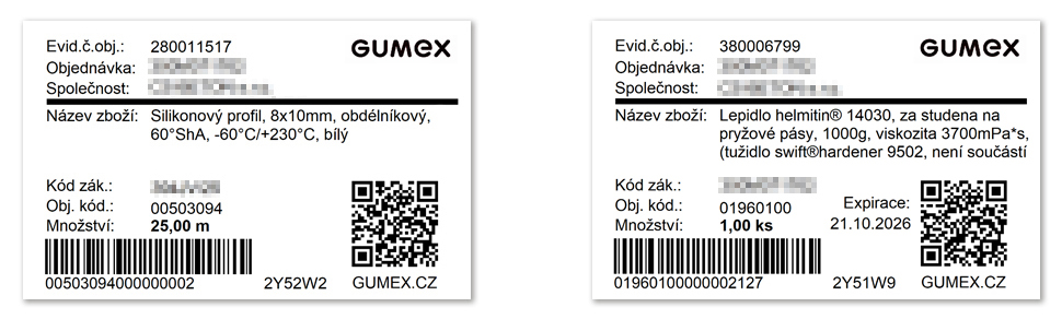 Příklad štítku bez expirace a s uvedením expirace