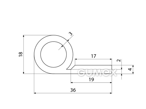 Kompaktní silikonový profil, tvar P s dutinkou - 0127