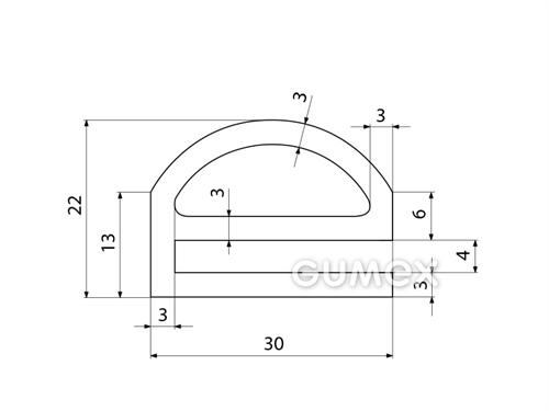 Kompaktní silikonový profil, tvar e s dutinkou - 0129