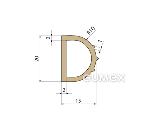 Kompaktní silikonový profil, tvar D s dutinkou - 0167