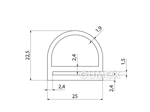 Kompaktní silikonový profil, tvar e s dutinkou - 0129